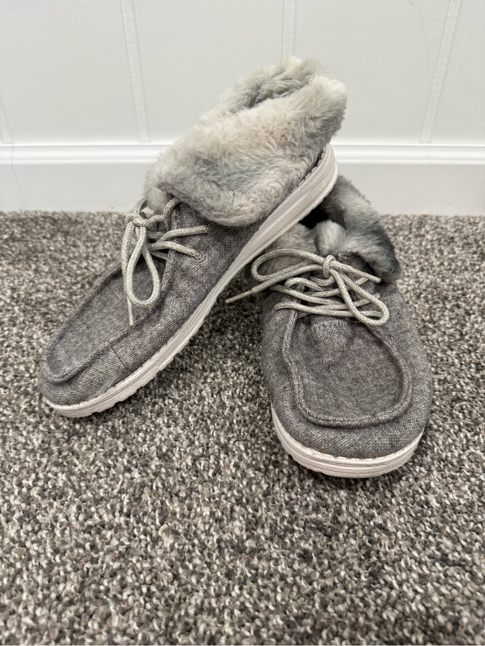 Hey Dude Britt Charcoal Grey Faux Fur Lined Moccasin Boots